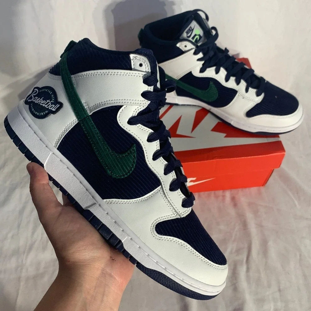 Nike Dunk Hi Premium Embossed College Navy Green White Sneakers Mens‎ 9.5